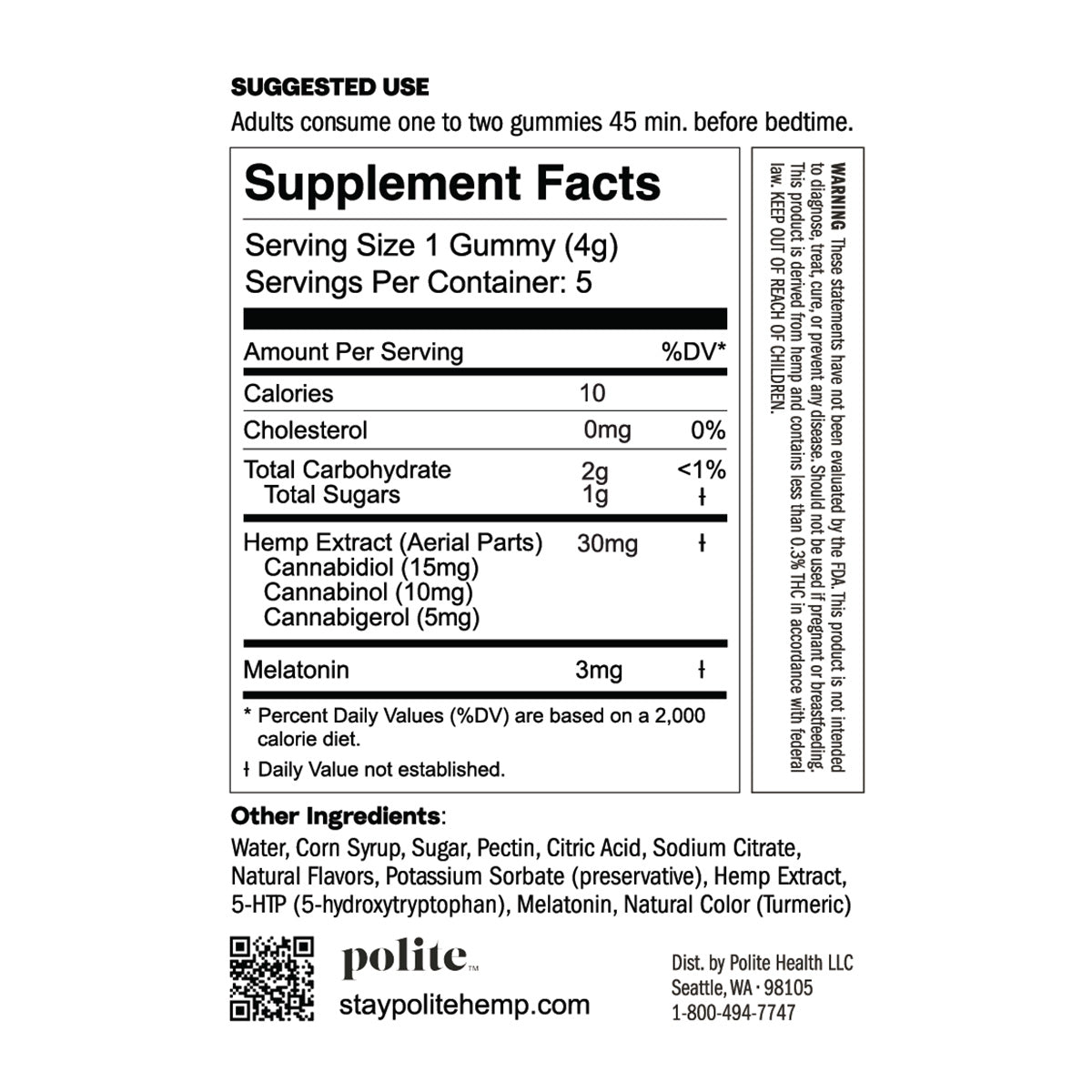 Polite Hemp Rest Well Gummies Description 