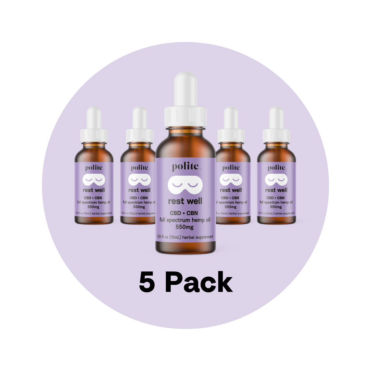 Rest Well 5-Pack | CBD CBN Sleep Oil Drops Tincture - Polite Hemp